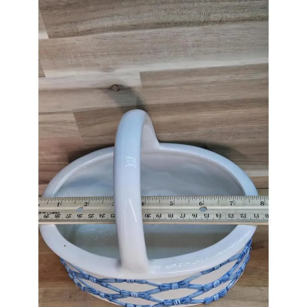 Vintage Italian Ceramic Lattice Basket Blue Woven Pottery 7" Tall Spring/Easter - Picture 13 of 15